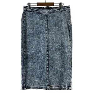 Iris Jeans Womens Blak Gray Acid Wash Denim Pencil Skirt Back Zip Midi Size L